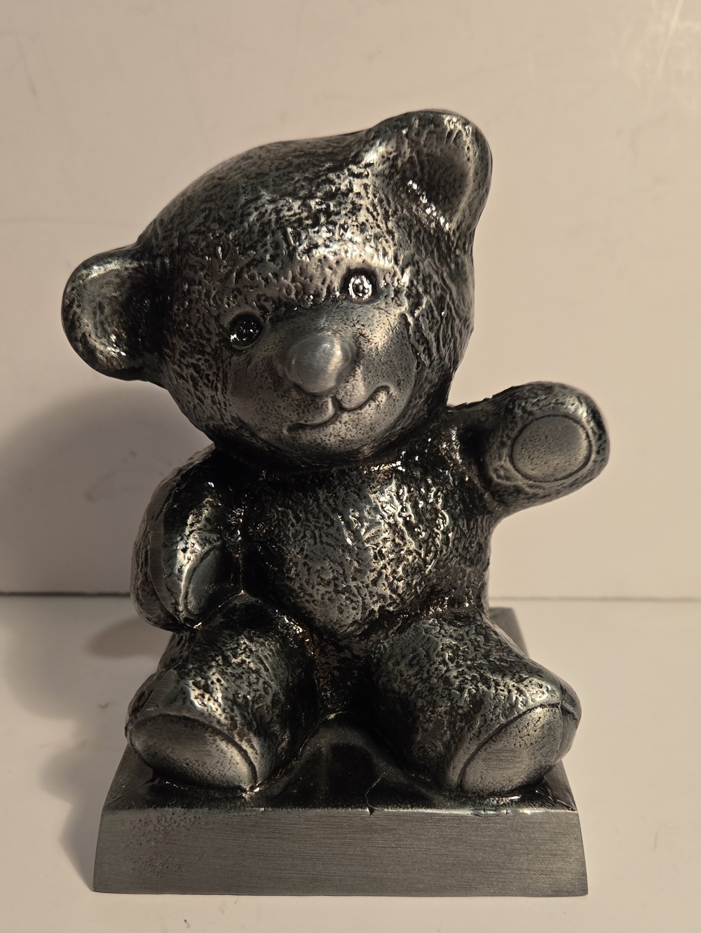 Antique Banthrico 1974 Vintage Cast Pewter Coin Bank Waving Bear